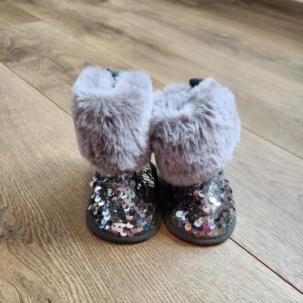 Gray and Silver Baby Girl sequins Boots
